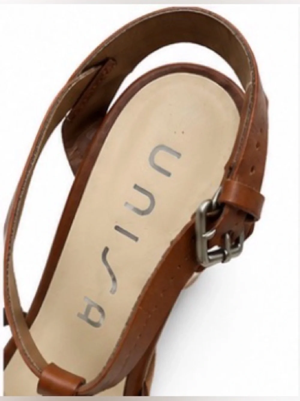 [Unisa] Brown Leather Cork Wedge Sandals - Women's Size 7.5M